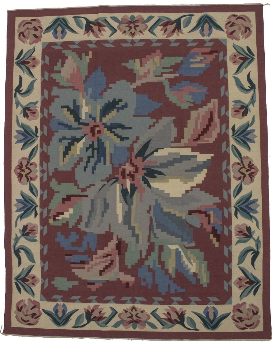 8x10 Hand-Hooked Floral Wool Dhurrie Rug Modern Design: 8x10 Hand-Hooked Floral Wool Dhurrie Rug Modern Design Enhance your living space with this stunning hand-hooked dhurrie floral needlepoint rug, designed to bring a touch of contemporary elegance to an