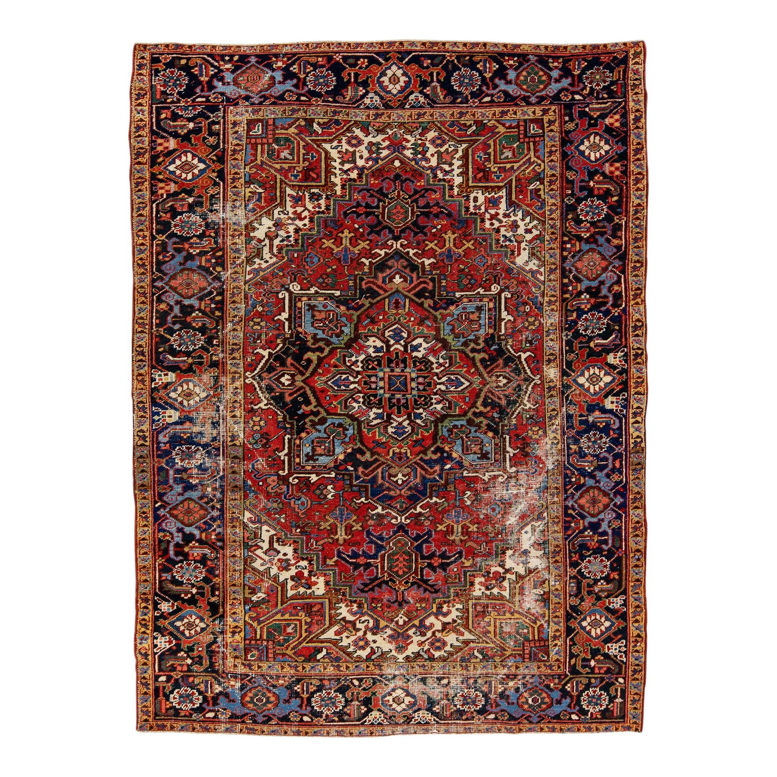 Antique Persian Heriz Red Wool Rug 6' x 8' Medallion Design (1 of 10)