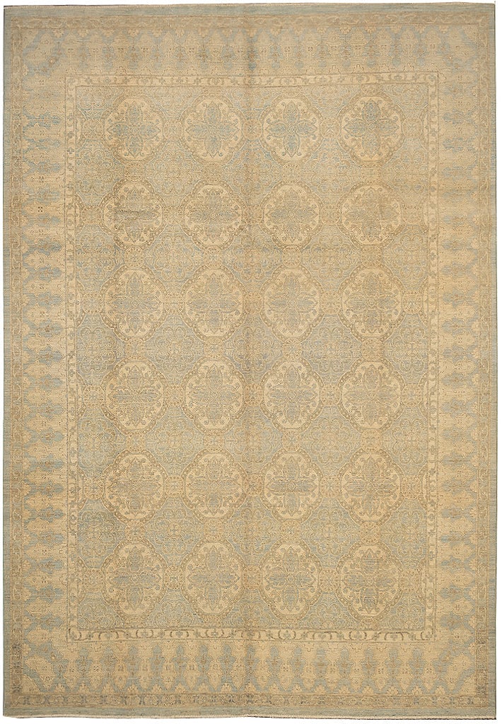 7.11 x 10.6 Handmade Neutral Light Green Ziglar Chobi Wool Rug (1 of 18)