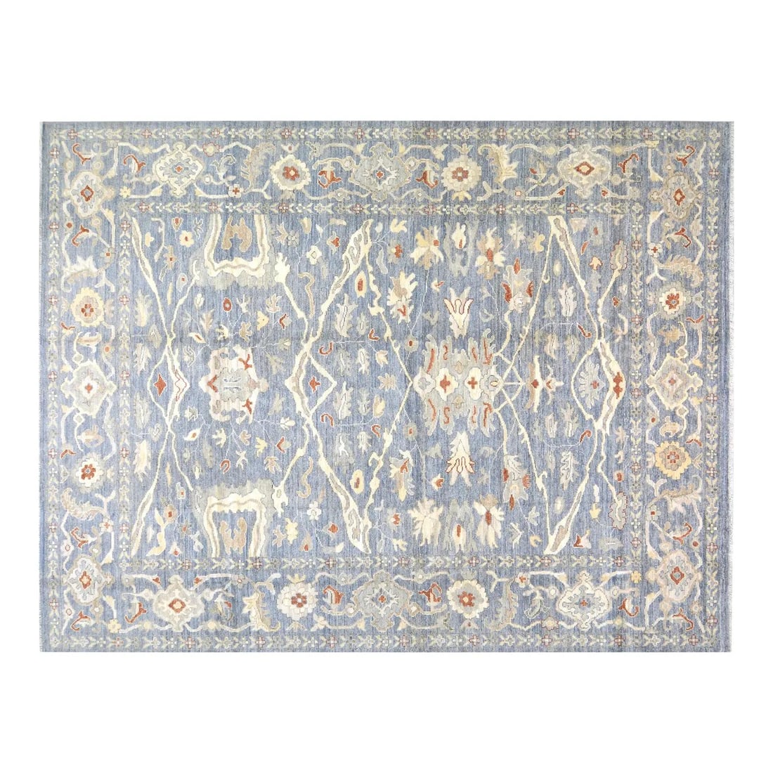 9x14 Slate Gray Wool Oushak Rug Hand Knotted Turkish Design: 9x14 Slate Gray Wool Oushak Rug Hand Knotted Turkish Design This Turkish Oushak rug is hand-knotted from wool using traditional rug-making techniques. Blending timeless craftsmanship with a modern des
