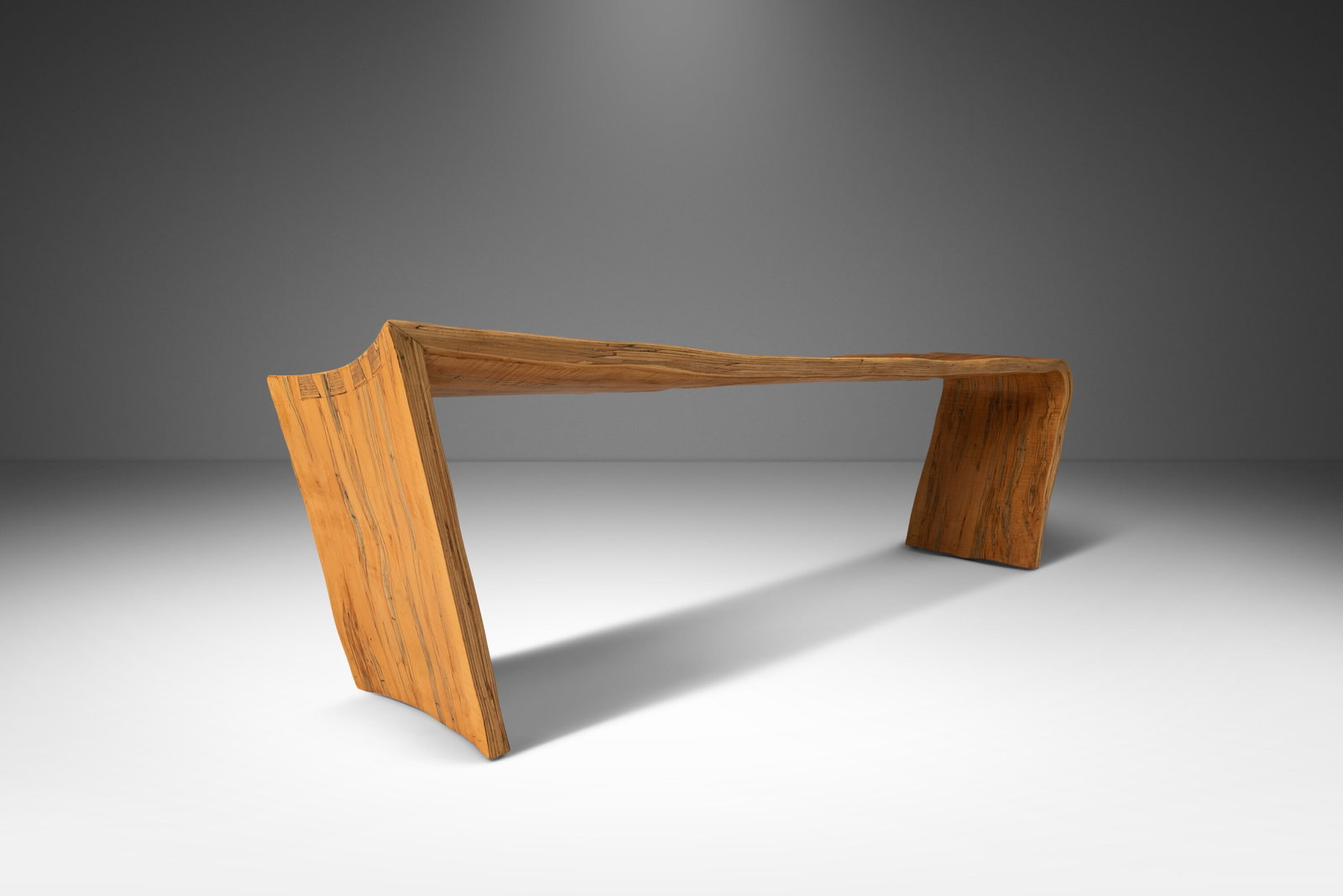 Organic Modern Ambrosia Maple Asymmetrical Three Seater Bench c. 1980s: Organic Modern Ambrosia Maple Asymmetrical Three Seater Bench c. 1980s Presenting a stunning Organic Modern Studio Craft Bentwood Asymmetrical Abstract Three Seater Bench, expertly hand-crafted from A
