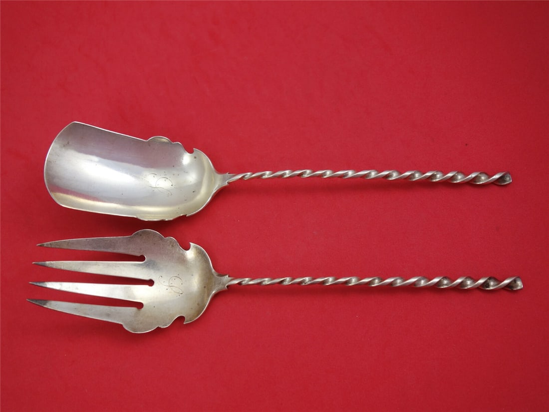 Dominick & Haff Square Twist Sterling Silver Salad Servers 2pc: Dominick & Haff Square Twist Sterling Silver Salad Servers 2pc Enhance your dining experience with this exquisite 2-piece Sterling Silver Salad Serving Set by Dominick & Haff, featuring the elegant Sq