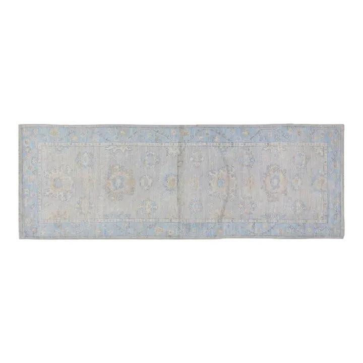 Handmade Wool Oushak Runner Rug 3'1 x 8'8 Modern Pakistani Design: Handmade Wool Oushak Runner Rug 3'1 x 8'8 Modern Pakistani Design This hand-knotted Pakistani Oushak wool rug is crafted using traditional techniques, offering a blend of classic artistry and modern d