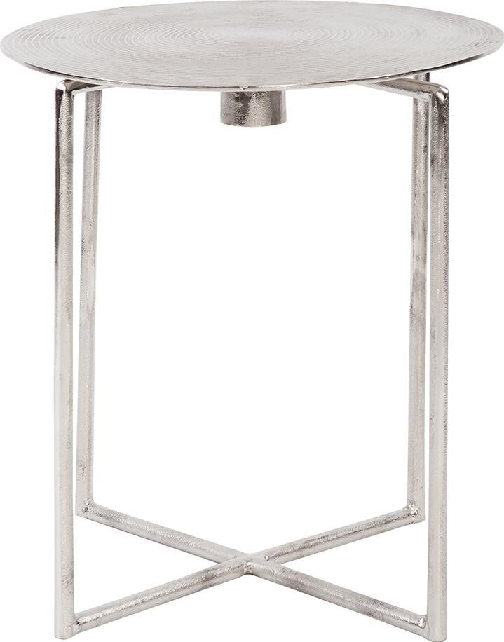 Howard Elliott Modern Spiral Round Accent Table in Matte Raw Silver: Howard Elliott Modern Spiral Round Accent Table in Matte Raw Silver Enhance your living space with this Modern Spiral Silver Accent Table, showcasing a contemporary design that effortlessly combines f