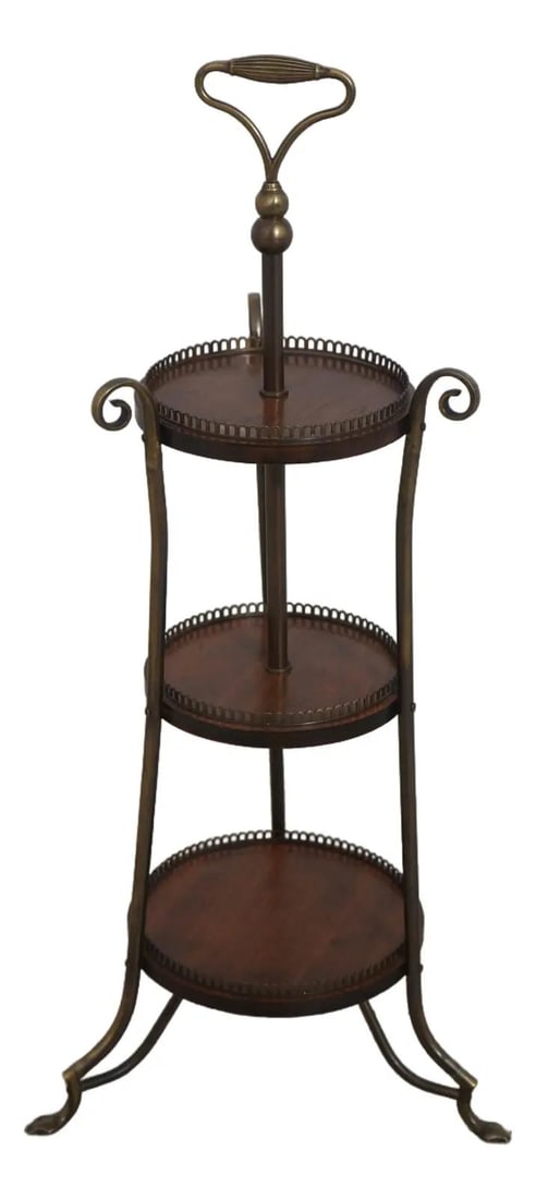 Regency Style 3 Tier Muffin Stand with Brass Legs: Regency Style 3 Tier Muffin Stand with Brass Legs This exquisite Regency Style 3 Tier Muffin Stand boasts a beautiful walnut finish complemented by sturdy brass supports and legs that elegantly termin