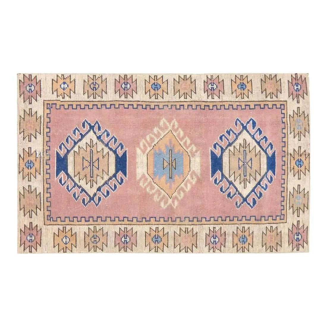 Handmade Anatolian Wool Area Rug Rose 2'5" x 4'2": Handmade Anatolian Wool Area Rug Rose 2'5" x 4'2" This vintage Turkish Anatolian rug is hand-knotted from wool using traditional techniques, offering a blend of classic craftsmanship and modern design