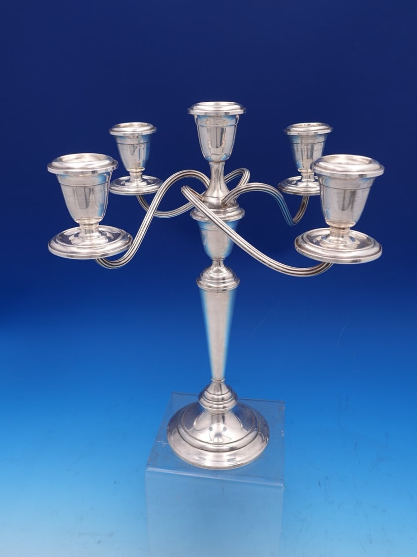 Alvin Old French Sterling Silver Large 5-Light Candelabra: Alvin Old French Sterling Silver Large 5-Light Candelabra This exquisite large five-light candelabra from the Old French pattern by Alvin is crafted from sterling silver, showcasing a beautiful design