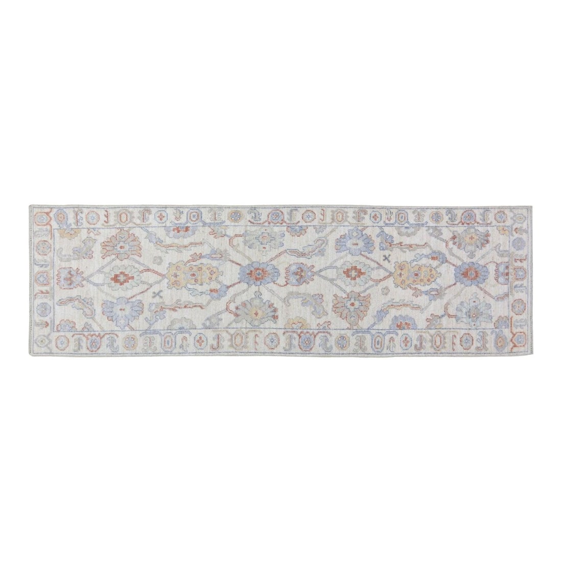 Hand-Knotted Wool Runner in Oushak Style 3'x10': Hand-Knotted Wool Runner in Oushak Style 3'x10' This Turkish Oushak rug is hand-knotted from wool using traditional rug-making techniques. Blending classic craftsmanship with a modern design sensibili