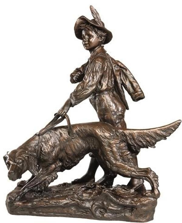 Boy and Dog Lodge Style Resin Sculpture 18H x 16W x 9.5D: Boy and Dog Lodge Style Resin Sculpture 18H x 16W x 9.5D This item is made at time of order. Please allow 42 to 70 days for production. This exquisite sculpture captures the heartwarming bond between 