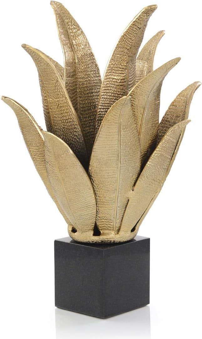 John-Richard Art Nouveau Brass Leaves Sculpture on Black Granite Base (1 of 1)