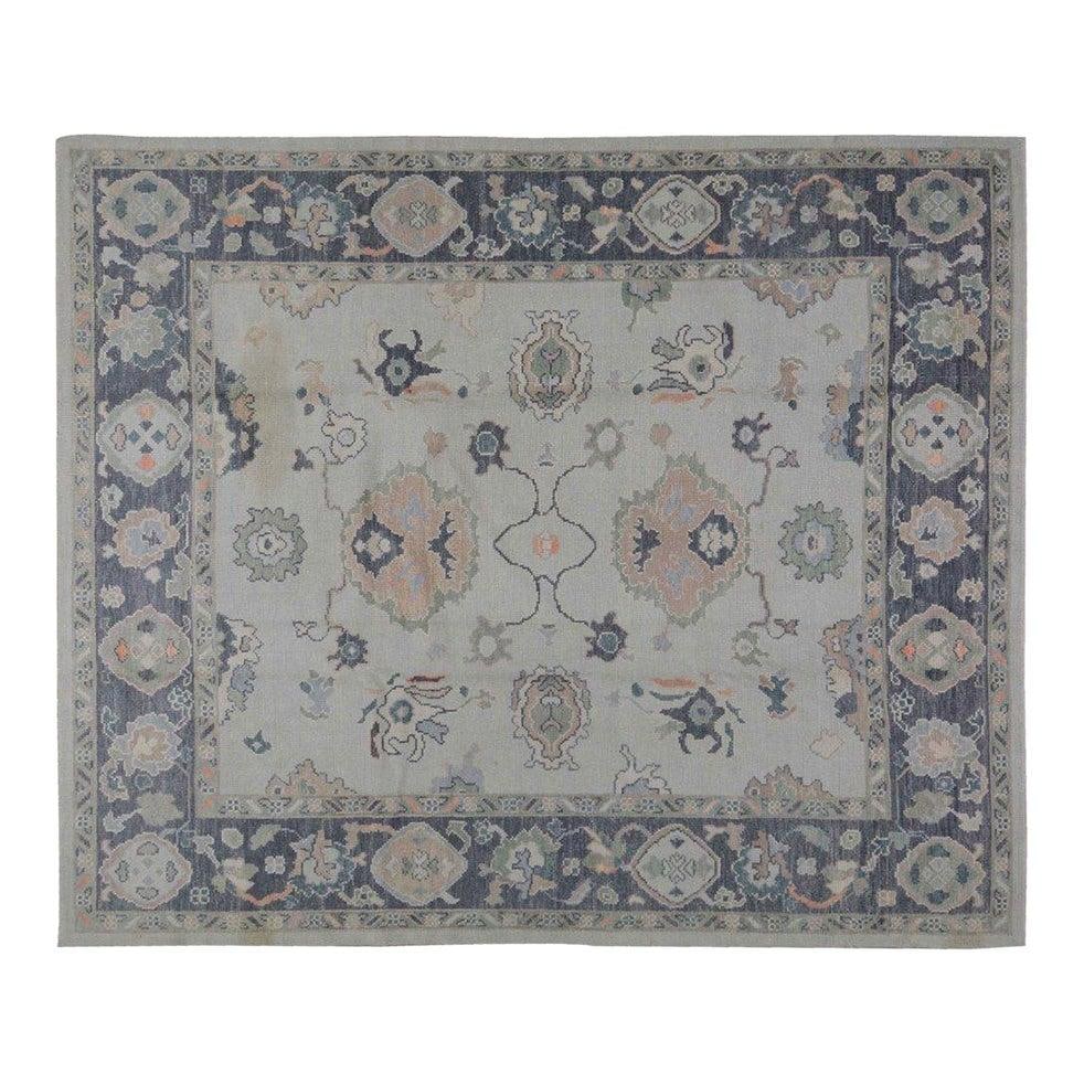 Slate Gray Hand-Knotted Wool Area Rug 8'2 x 9'10 Oushak Design: Slate Gray Hand-Knotted Wool Area Rug 8'2 x 9'10 Oushak Design This Pakistani Oushak rug is hand-knotted from wool using traditional rug-making techniques, offering both durability and a soft, texture