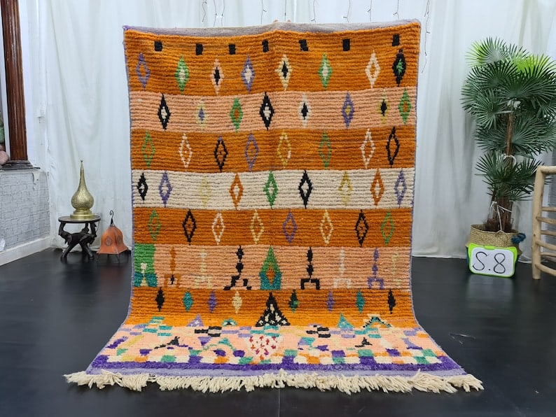Authentic Handwoven Moroccan Rug 100% Sheep Wool 3.28 x 5 Feet: Authentic Handwoven Moroccan Rug 100% Sheep Wool 3.28 x 5 Feet This authentic stunning rug is handwoven in the Atlas Mountains by skilled Berber women weavers using traditional tools and natural local