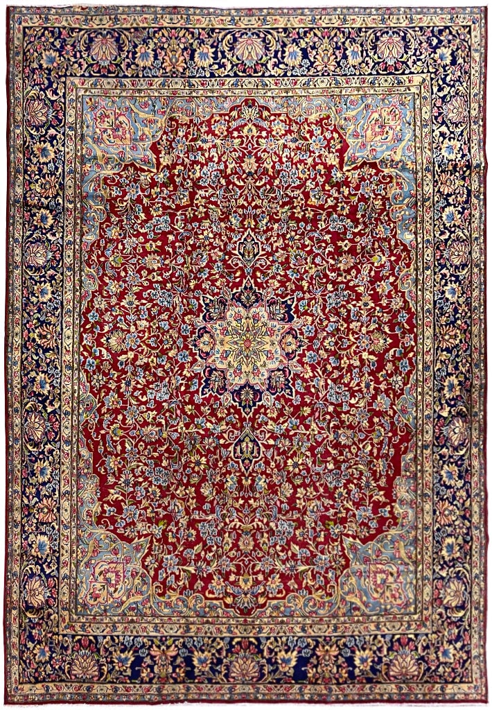 1980s Persian Kerman Lavar Rug 9.10 x 13.1 Handwoven Wool: 1980s Persian Kerman Lavar Rug 9.10 x 13.1 Handwoven Wool Free continental US Shipping Discover the timeless elegance of this 9.10 x 13.1 feet semi-antique Persian Kerman Lavar rug, handwoven in the 1