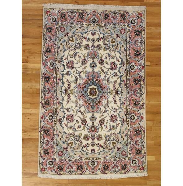 Exquisite 4 x 6.4 Persian Tabriz Rug in Wool and Silk: Exquisite 4 x 6.4 Persian Tabriz Rug in Wool and Silk Free continental US Shipping Enhance your living space with this exquisite 4 x 6.4 Persian Tabriz rug, crafted from a luxurious blend of wool and 