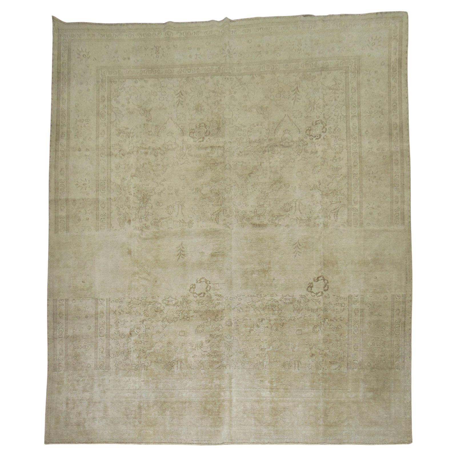 Large Pale Antique Persian Tabriz Rug 11'2 x 14'3 Hand-Woven Wool Bauhaus Style: Large Pale Antique Persian Tabriz Rug 11'2 x 14'3 Hand-Woven Wool Bauhaus Style Discover the exquisite craftsmanship of this large antique Persian Tabriz rug from the Zabihi Collection. This hand-wove