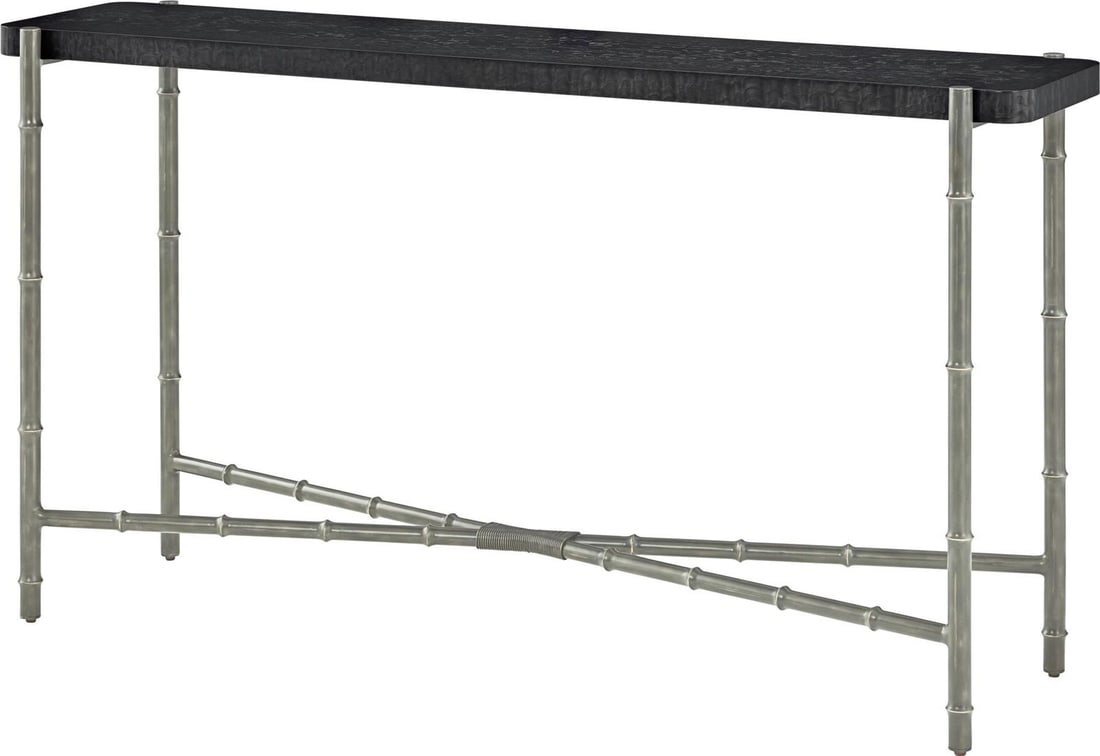 Theodore Alexander Modern Console Silent Black 60 Inch: Theodore Alexander Modern Console Silent Black 60 Inch Introducing a sophisticated modern console in a sleek Silent Black finish. This elegant piece combines contemporary design with functionality, ma