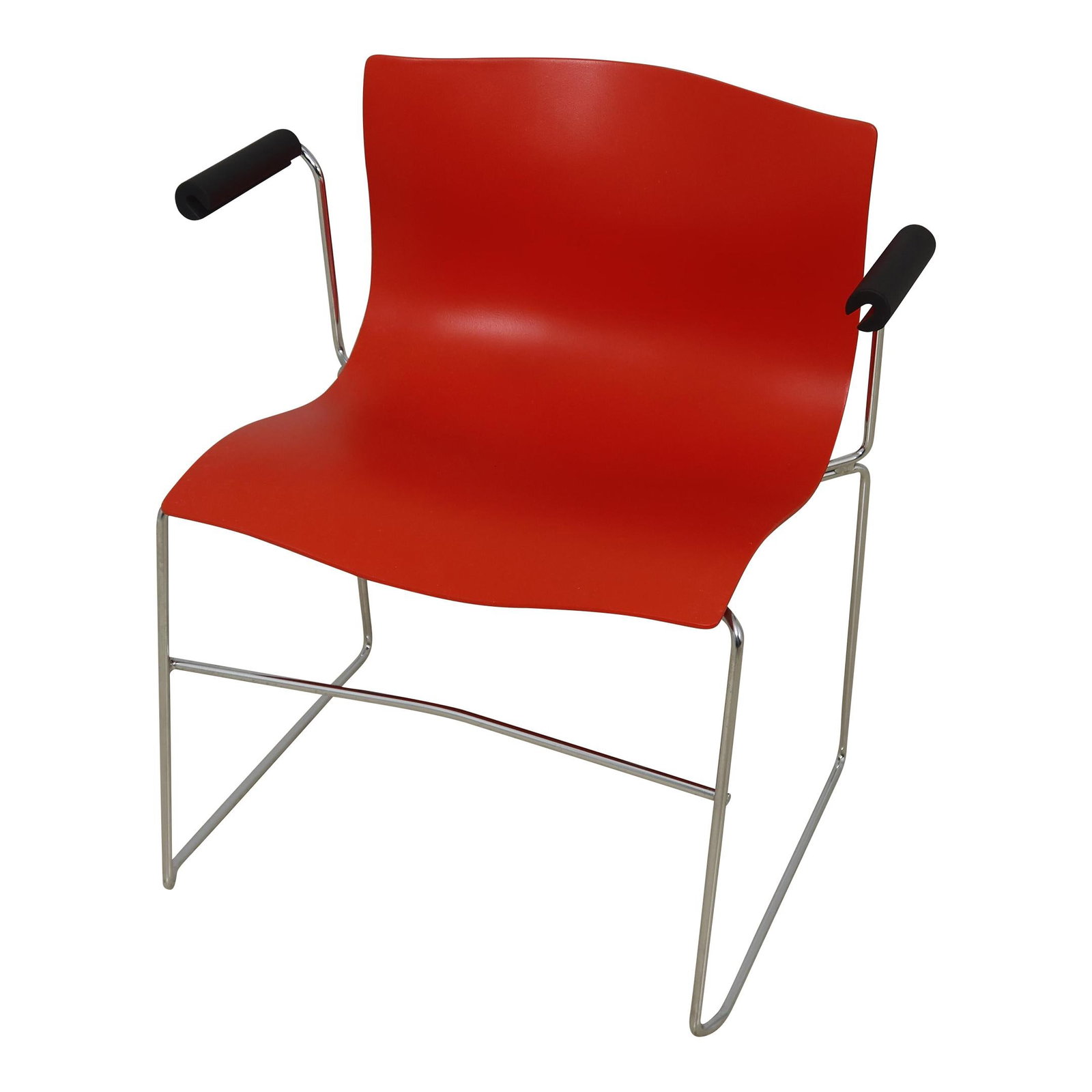 Knoll Handkerchief Armchair Vignelli Design Red Steel Frame: Knoll Handkerchief Armchair Vignelli Design Red Steel Frame This Knoll Handkerchief Armchair features a modern design with a striking red molded seat and a robust steel frame, embodying the renowned V