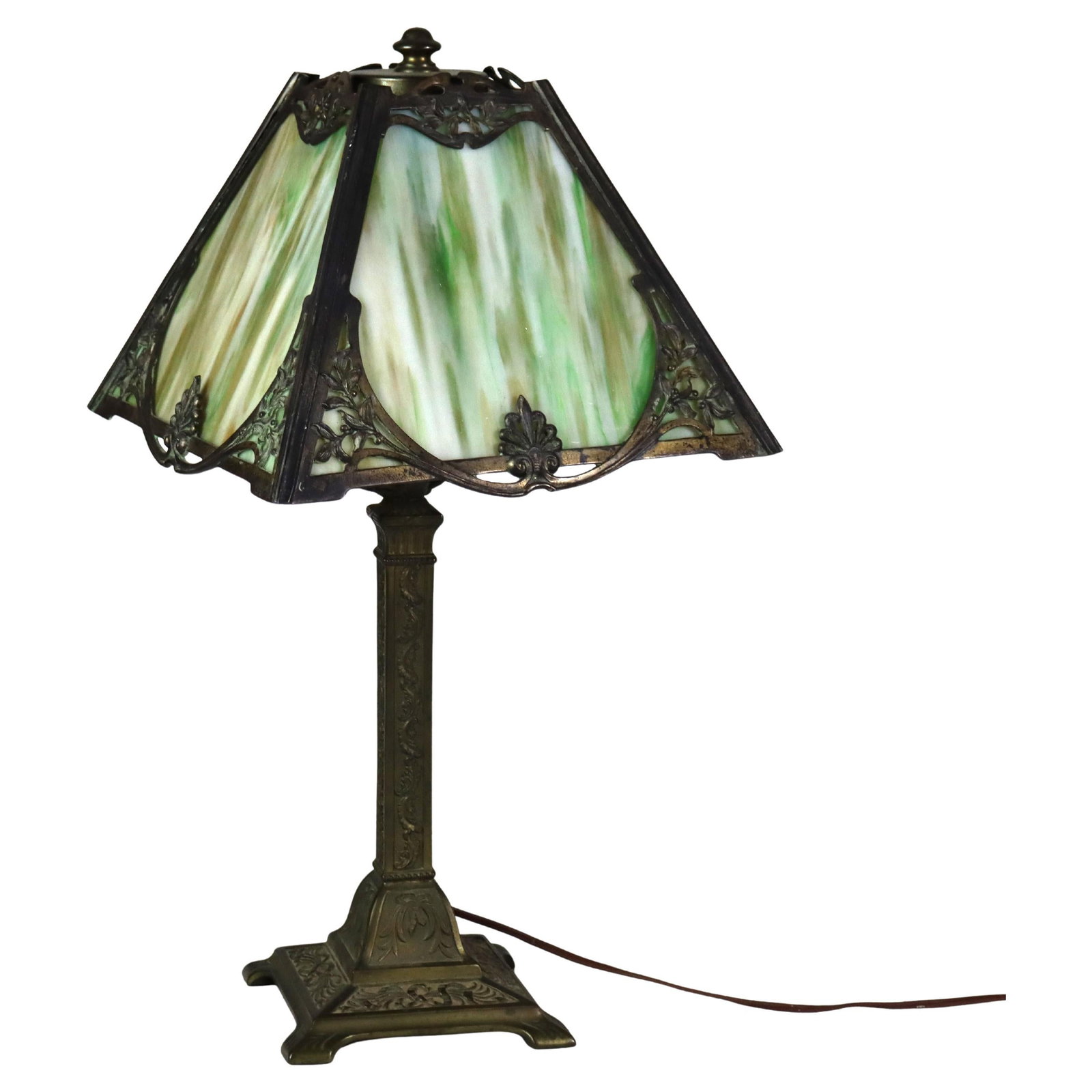 Antique Wilkinson Arts & Crafts Slag Glass Table Lamp C1920: Antique Wilkinson Arts & Crafts Slag Glass Table Lamp C1920 This stunning antique table lamp embodies the Arts & Crafts style, characteristic of the early 20th century. Standing at a height of 22.25 i