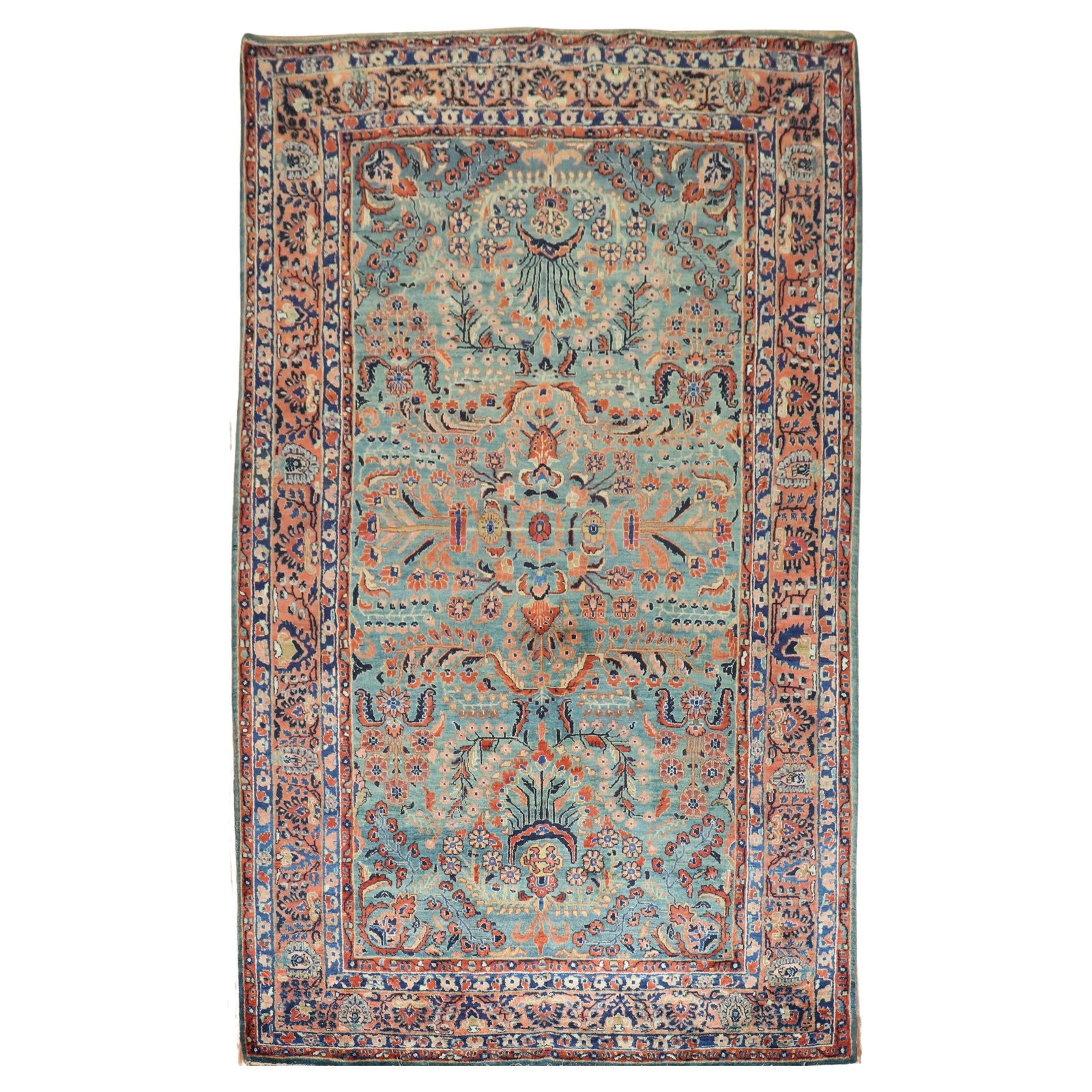 Zabihi Collection Antique Sarouk Rug 71x118 Rich Emerald Green Wool: Zabihi Collection Antique Sarouk Rug 71x118 Rich Emerald Green Wool This exquisite antique Sarouk rug features a stunning rich emerald green field that adds elegance to any space. Hand-woven from high