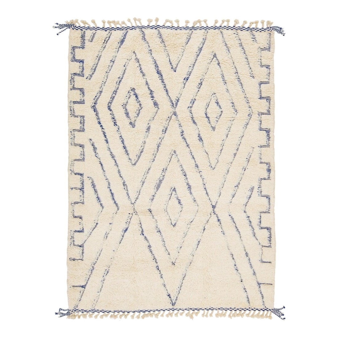 Modern Moroccan Ivory Wool Rug 7' x 9'8' Geometric Design: Modern Moroccan Ivory Wool Rug 7' x 9'8' Geometric Design This exquisite wool rug showcases modern Moroccan design with its elegant ivory background and striking geometric pattern. The contemporary co