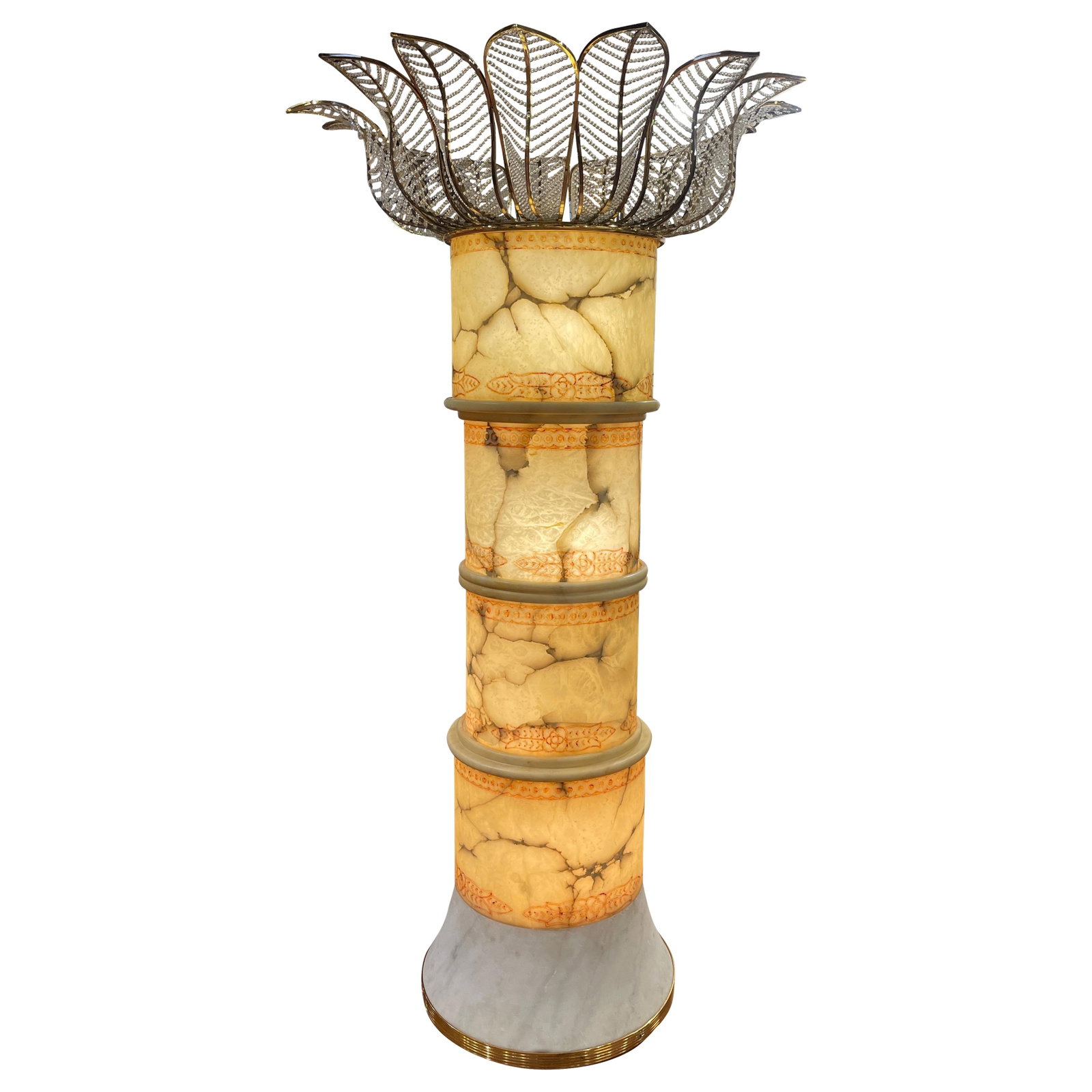 Monumental Hollywood Regency Italian Palm Tree Floor Lamp in Alabaster Brass Crystal: Monumental Hollywood Regency Italian Palm Tree Floor Lamp in Alabaster Brass Crystal This monumental Italian palm tree floor lamp combines elegance and artistry, featuring a striking design that embod