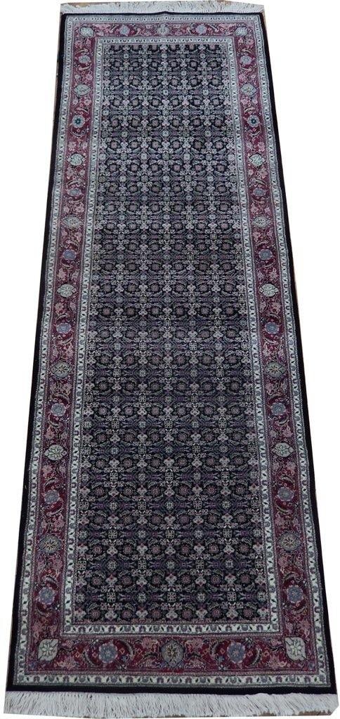 Luxurious 2.7 x 8 Black Handmade Wool Silk Runner Rug Tabriz Design: Luxurious 2.7 x 8 Black Handmade Wool Silk Runner Rug Tabriz Design Free continental US Shipping Introducing a luxurious 2.7 x 8 Black Handmade Wool & Silk Runner Rug, meticulously crafted to enhance 