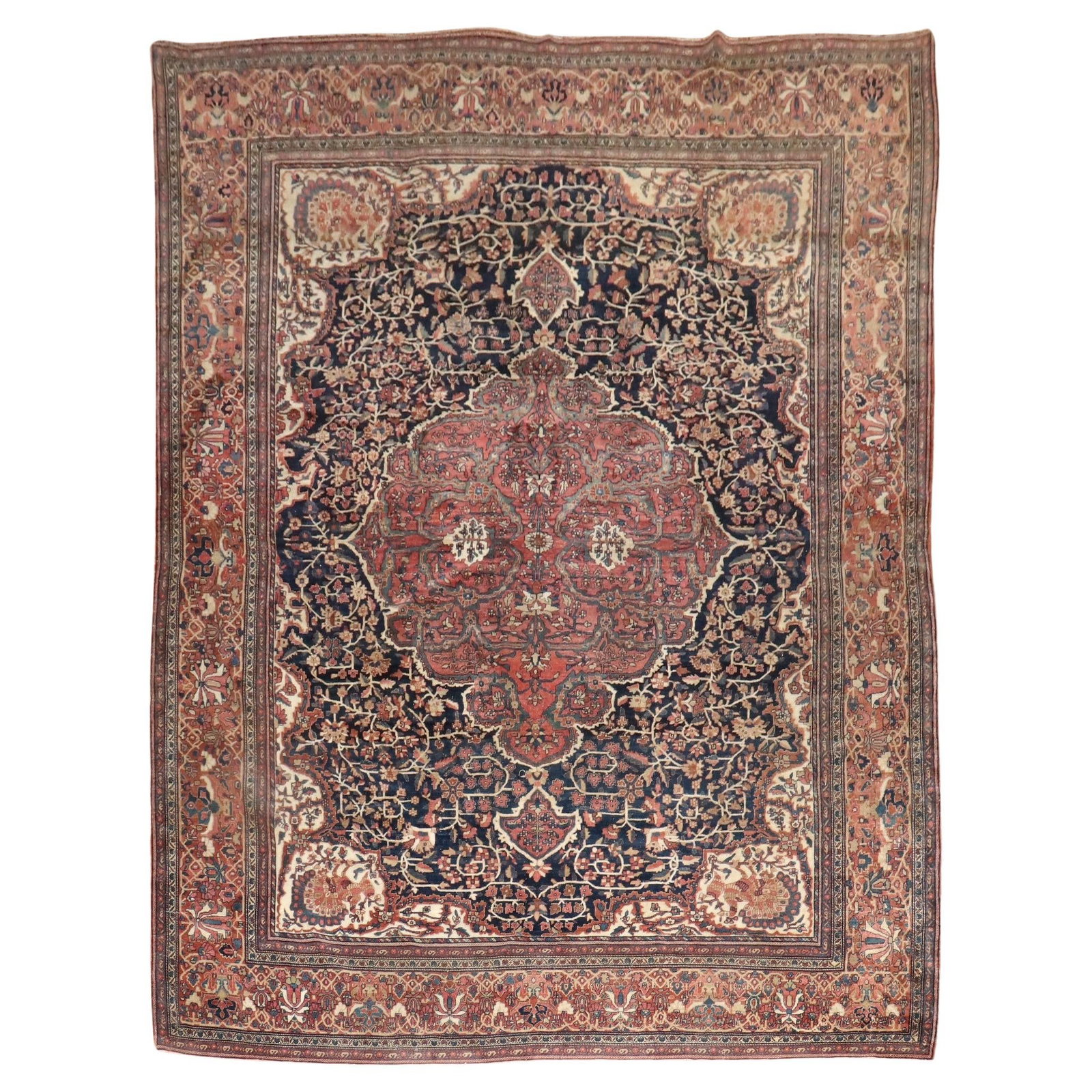 19th Century Persian Sarouk Ferehan Hand-Knotted Wool Rug Bakshaish Style: 19th Century Persian Sarouk Ferehan Hand-Knotted Wool Rug Bakshaish Style Discover the elegance of this authentic 19th Century Persian Sarouk Ferehan Rug, a timeless masterpiece that adds a touch of h