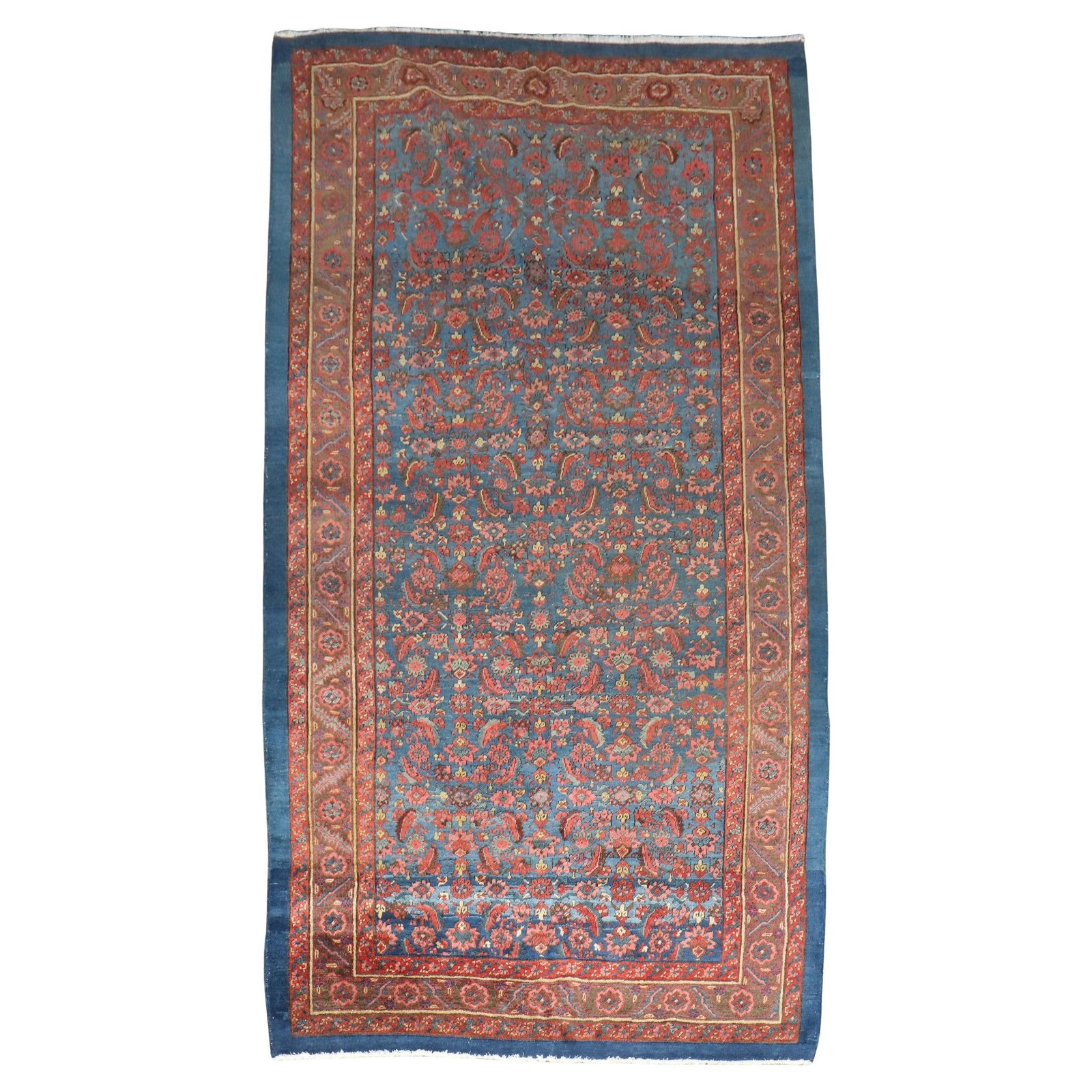 Late 19th Century Bakshaish Persian Rug 6' x 10'8" Hand-Knotted Wool: Late 19th Century Bakshaish Persian Rug 6' x 10'8" Hand-Knotted Wool This antique Persian Bakshaish rug from the late 19th century features a vibrant all-over herati design set against a vivid blue fi
