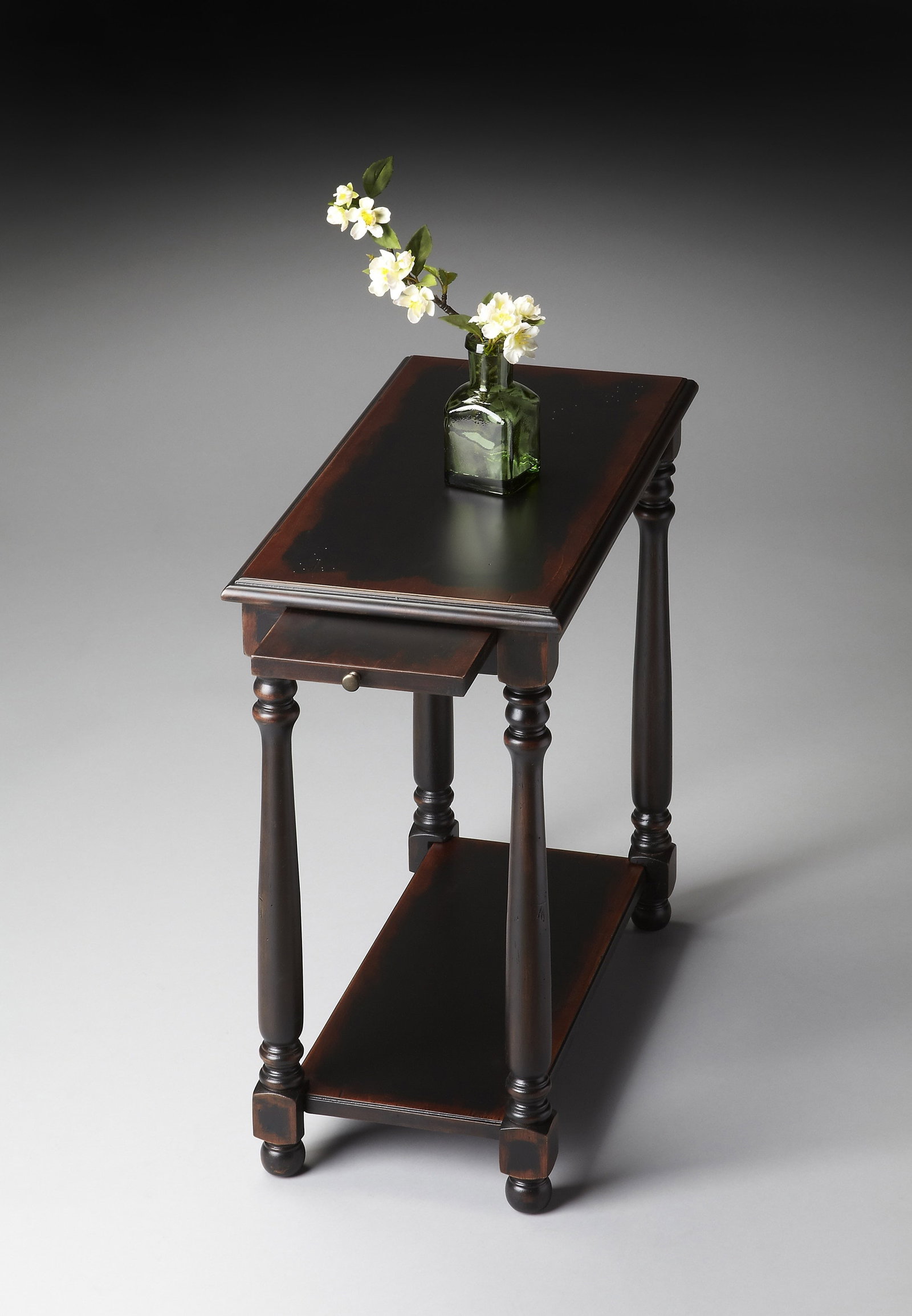 Transitional Butler Devane Side Table in Black with Birch and Mappa Burl: Transitional Butler Devane Side Table in Black with Birch and Mappa Burl Introducing the Elegant Butler Devane Side Table in a sophisticated black finish. This transitional-style side table is perfect