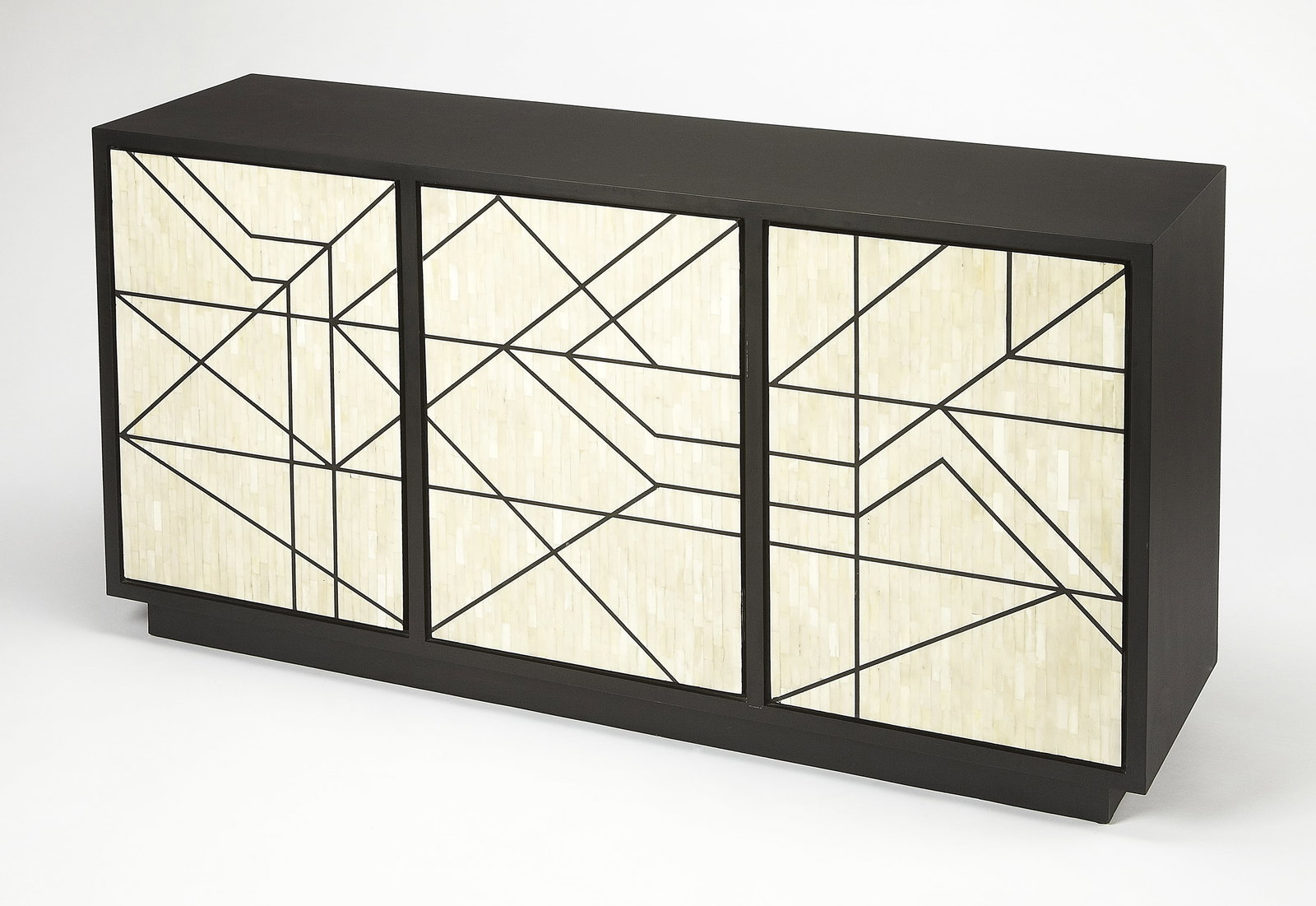 Butler Greta Modern Black Bone Inlay Sideboard 59 Inches: Butler Greta Modern Black Bone Inlay Sideboard 59 Inches This elegant Modern Black Bone Inlay Sideboard combines style and functionality, perfect for enhancing your dining or living space. Crafted fro