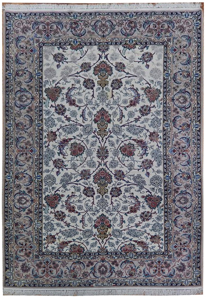 5 x 7.6 Signed Persian Isfahan Wool Silk Rug 500 KPSI Ivory (1 of 7)