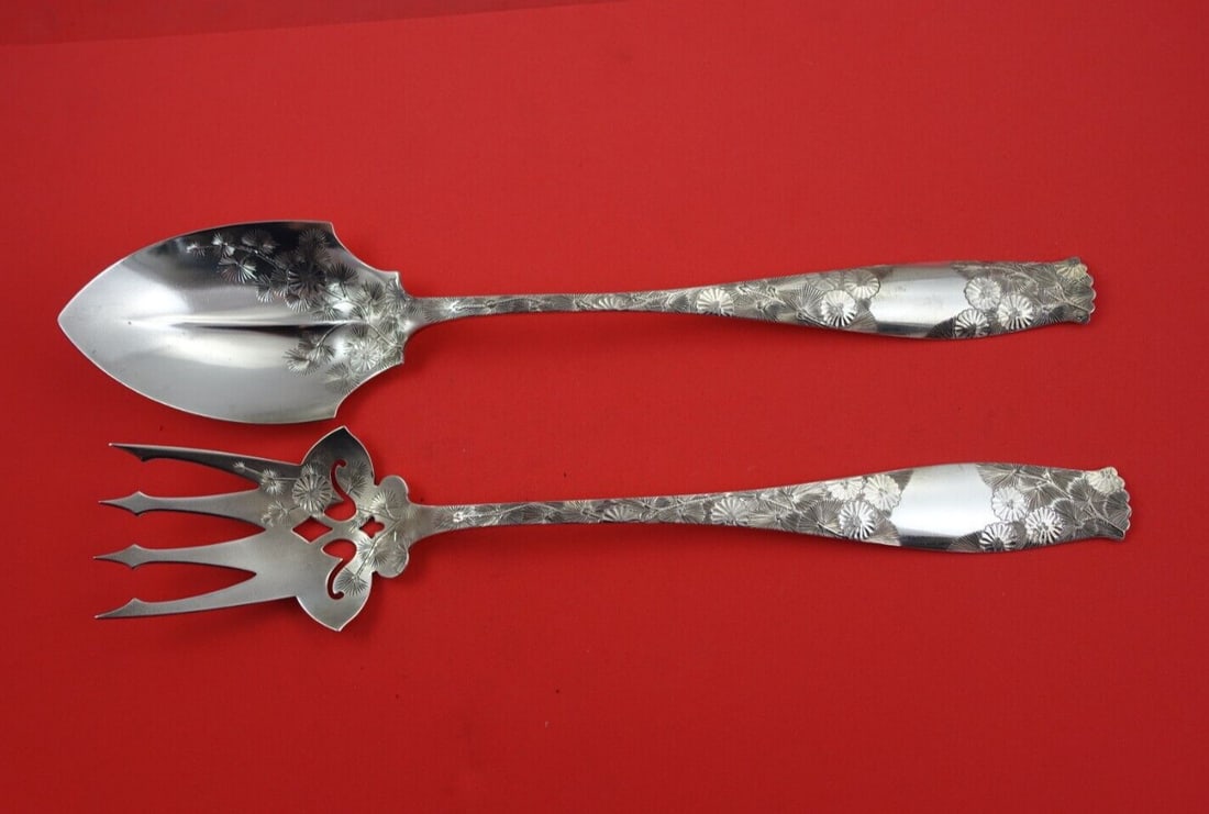 Whiting Sterling Silver Brite-Cut Salad Set 2-Piece 12 1/4 Inch #7 & 8: Whiting Sterling Silver Brite-Cut Salad Set 2-Piece 12 1/4 Inch #7 & 8 This stunning 2-piece salad set features a beautiful brite-cut design by Whiting, renowned for their exquisite craftsmanship. Mad