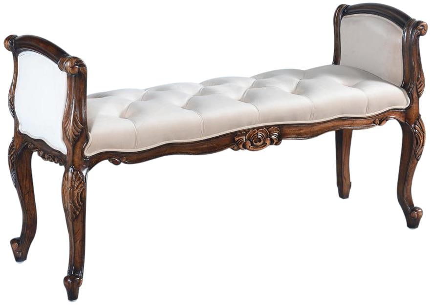 French Style Velvet Window Bench in Brown Beige: French Style Velvet Window Bench in Brown Beige Elevate your living space with this Antique Style Elegant Velvet Bench, designed to combine vintage charm with modern functionality. Crafted with a soli