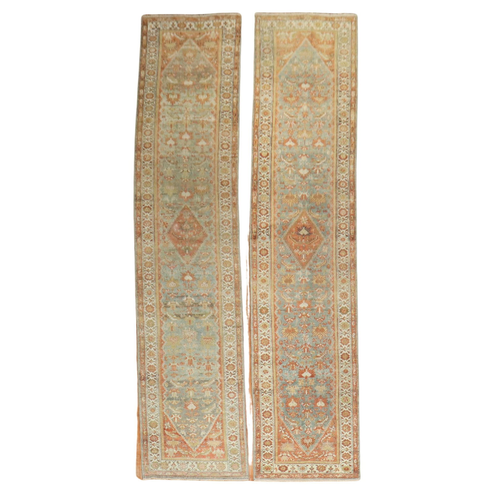Antique Persian Tabriz Runners Set of 2 Hand-Woven Wool 1920: Antique Persian Tabriz Runners Set of 2 Hand-Woven Wool 1920 This exquisite pair of Persian antique runners showcases the timeless beauty of Tabriz style craftsmanship. Hand-woven from high-quality wo