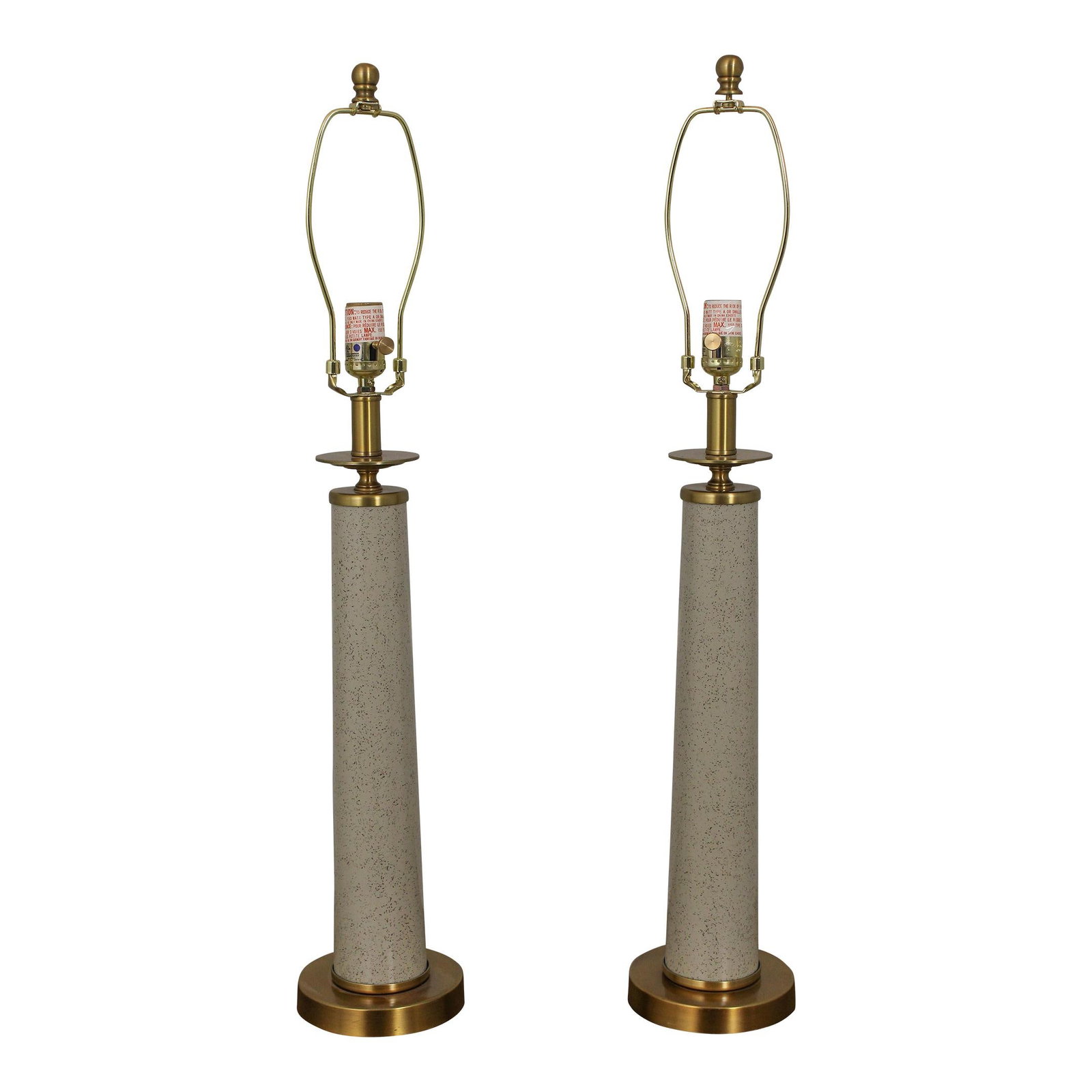 Stylish Pair of Brass Base Toleware Modern Table Lamps 32.5": Stylish Pair of Brass Base Toleware Modern Table Lamps 32.5" Illuminate your space with this stunning pair of modern table lamps, featuring a stylish brass base and toleware design. Crafted around 201