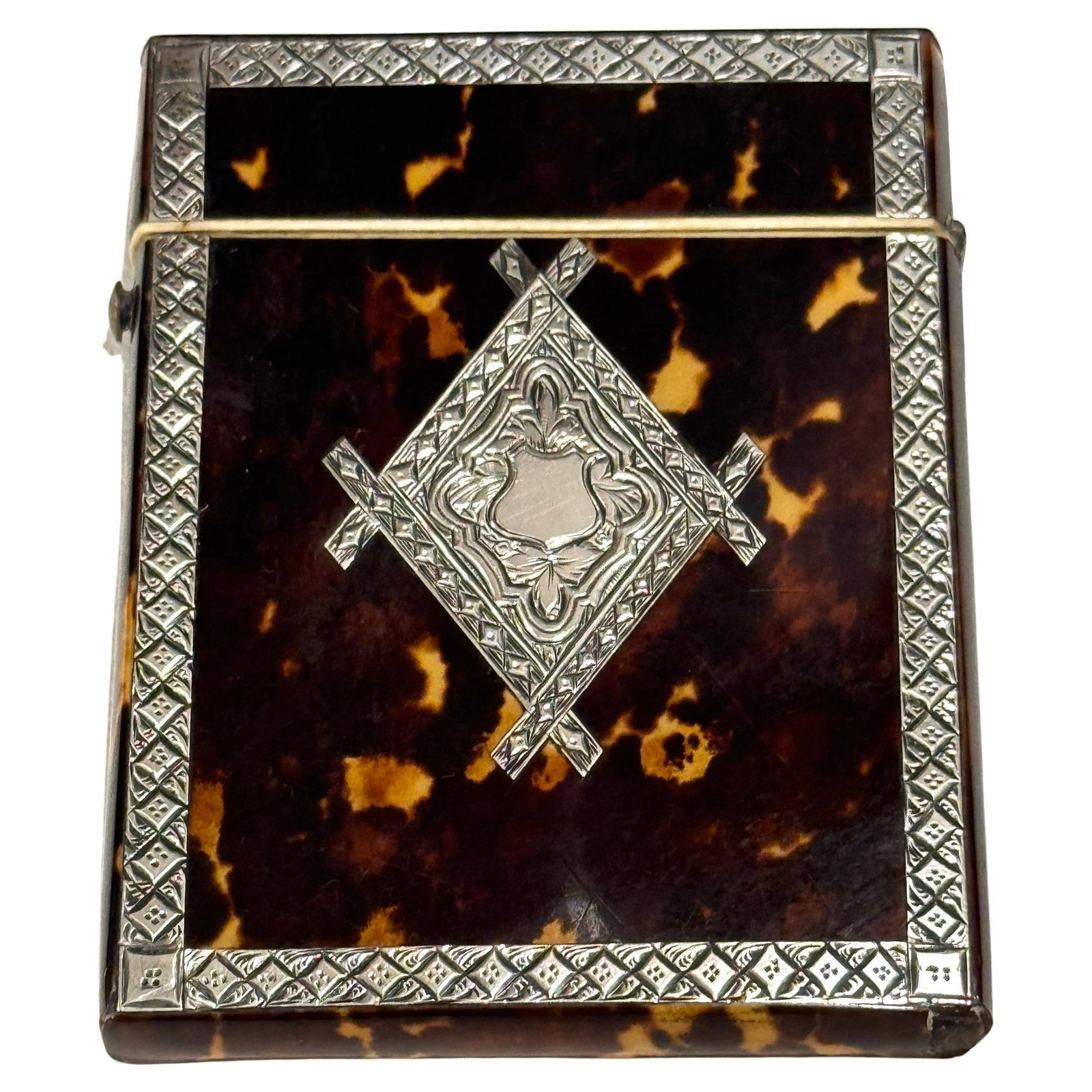 Regency Sterling Silver Tortoiseshell Card Case Circa 1815 England: Regency Sterling Silver Tortoiseshell Card Case Circa 1815 England This stunning English Regency card case, crafted around 1815, showcases the elegance of personal accessories from the early 19th cent