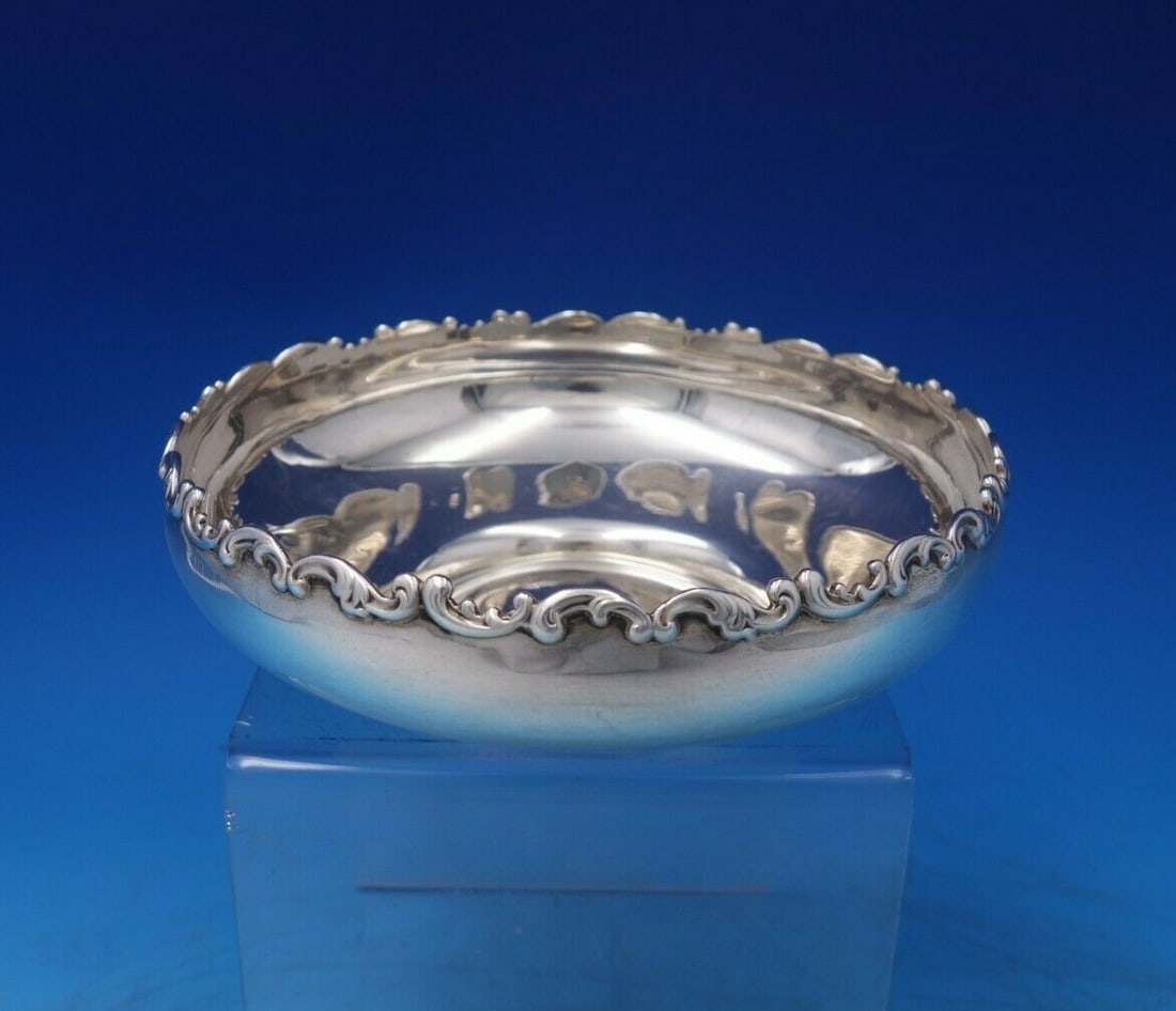 Whiting-Gorham Louis XV Sterling Silver Candy Dish 2" x 6": Whiting-Gorham Louis XV Sterling Silver Candy Dish 2" x 6" This exquisite Louis XV candy dish, crafted by Whiting-Gorham, showcases the elegance of sterling silver from the period of 1850-1899. The di