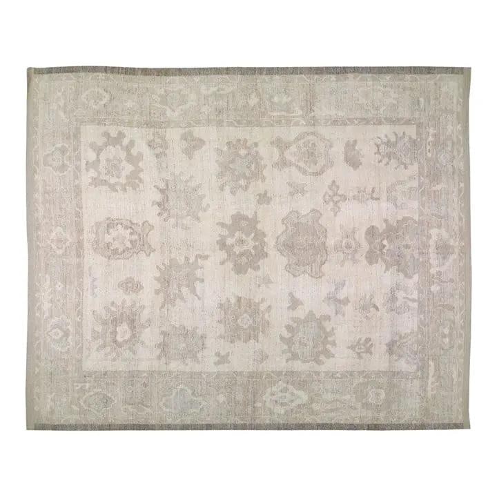 Handwoven Wool Oushak Area Rug White 12'5" x 15'1" Turkish: Handwoven Wool Oushak Area Rug White 12'5" x 15'1" Turkish This Turkish hand-knotted Oushak rug features a classic allover design and a silky soft texture. Crafted from high-quality wool, it showcases