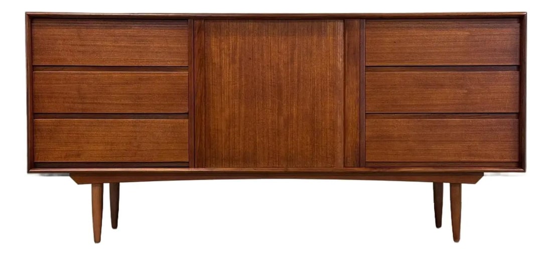 1960s Danish Modern Teak Sideboard Credenza by Danflex Systems: 1960s Danish Modern Teak Sideboard Credenza by Danflex Systems This elegant mid-century modern teak sideboard credenza is expertly crafted by Danflex Systems, showcasing the timeless design of the 196