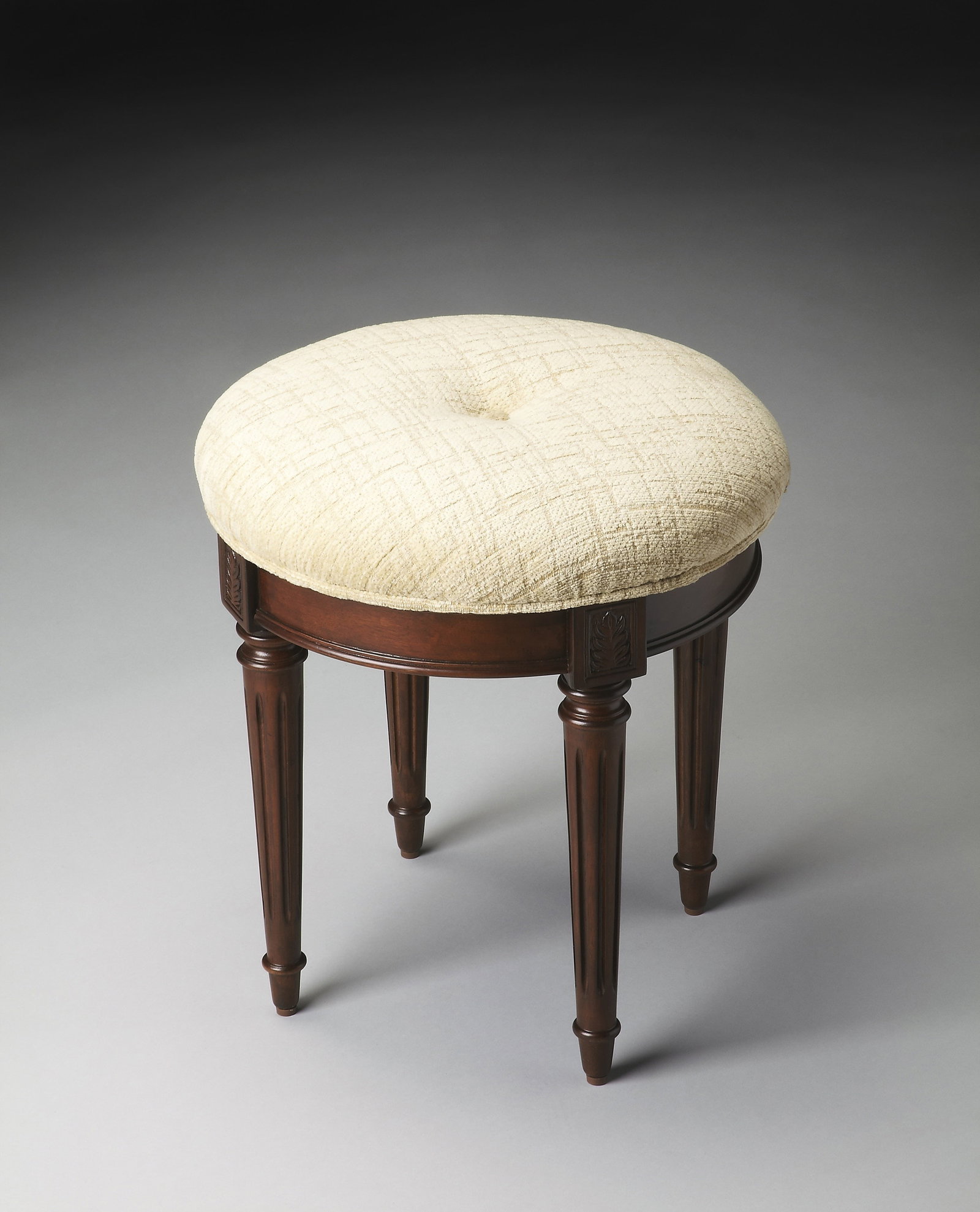 Butler Bernadette Cherry Vanity Stool Backless Tapered Legs: Butler Bernadette Cherry Vanity Stool Backless Tapered Legs This elegant Cherry Vanity Stool from the Bernadette Collection combines functionality with a stylish design. Hand-crafted with meticulous a