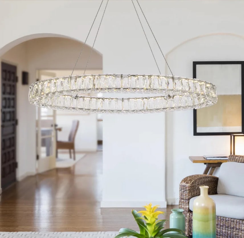 Monroe LED Chrome Oval Chandelier 36"x16" Modern Crystal Light Fixture: Monroe LED Chrome Oval Chandelier 36"x16" Modern Crystal Light Fixture Illuminate your space with this stunning 36" x 16" oval crystal chandelier, featuring a modern chrome finish. The integrated LED 