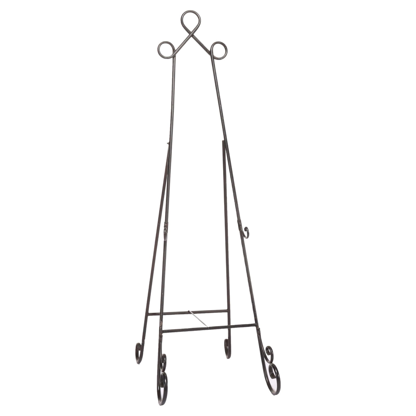 20th Century Vintage Metal Easel with Decorative Scrollwork: 20th Century Vintage Metal Easel with Decorative Scrollwork This vintage metal art display easel from the 20th century features elegant scrollwork and a sturdy design. Ideal for showcasing artwork or 