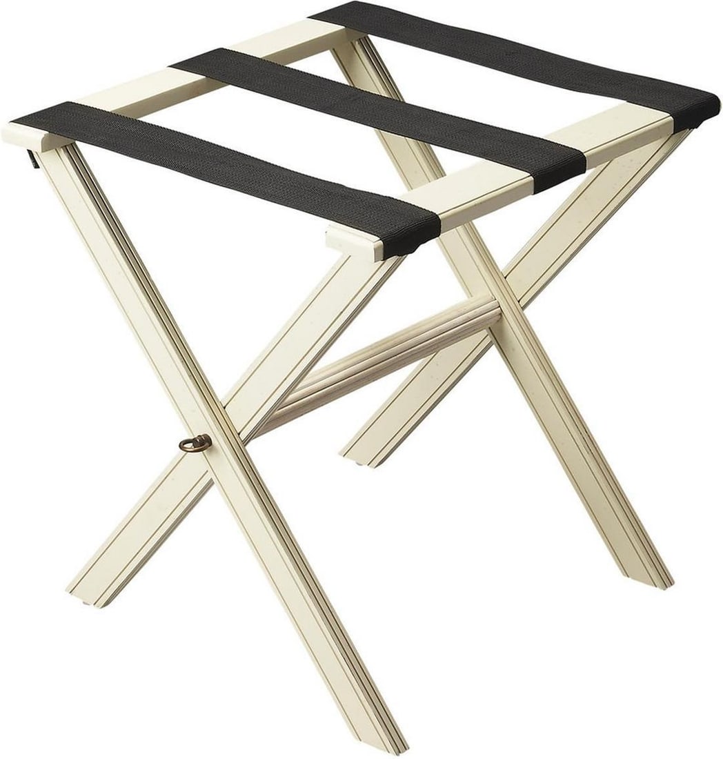 Butler Anthony Cottage White Travel Luggage Rack: Butler Anthony Cottage White Travel Luggage Rack Introducing a stylish cottage white travel luggage rack that combines functionality with an antique or vintage aesthetic. This new item features a tran
