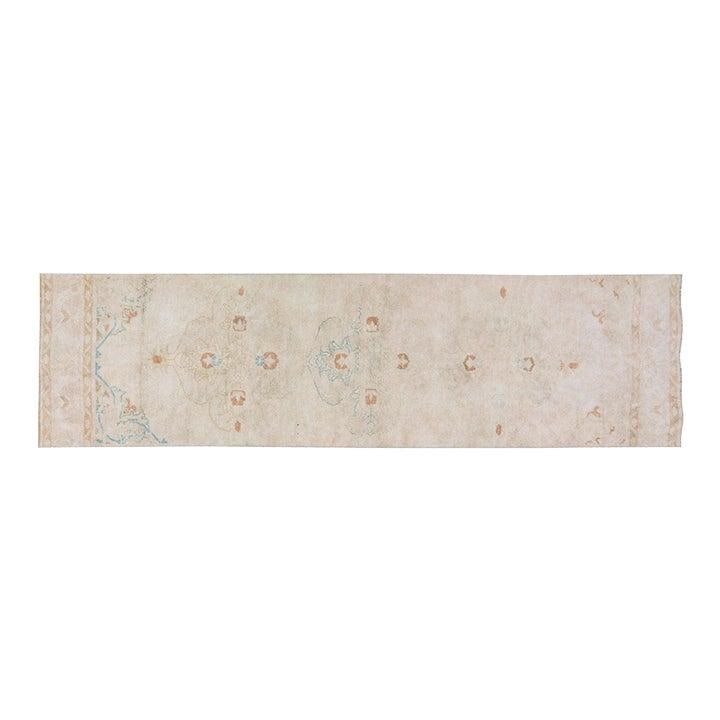 3'1" x 11'1" Hand-Knotted Wool Oushak Turkish Runner Rug: 3'1" x 11'1" Hand-Knotted Wool Oushak Turkish Runner Rug This vintage Turkish Oushak rug is hand-knotted from wool using traditional techniques, blending classic craftsmanship with a modern design sen
