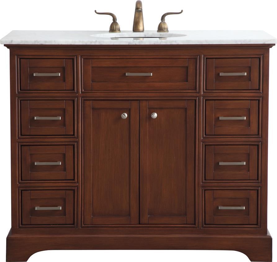 Elegant Lighting Modern Teak Vanity Set with Marble Top: Elegant Lighting Modern Teak Vanity Set with Marble Top Elevate your bathroom with this sophisticated Teak Vanity Set, designed for modern aesthetics. Constructed from solid wood with a brushed steel 