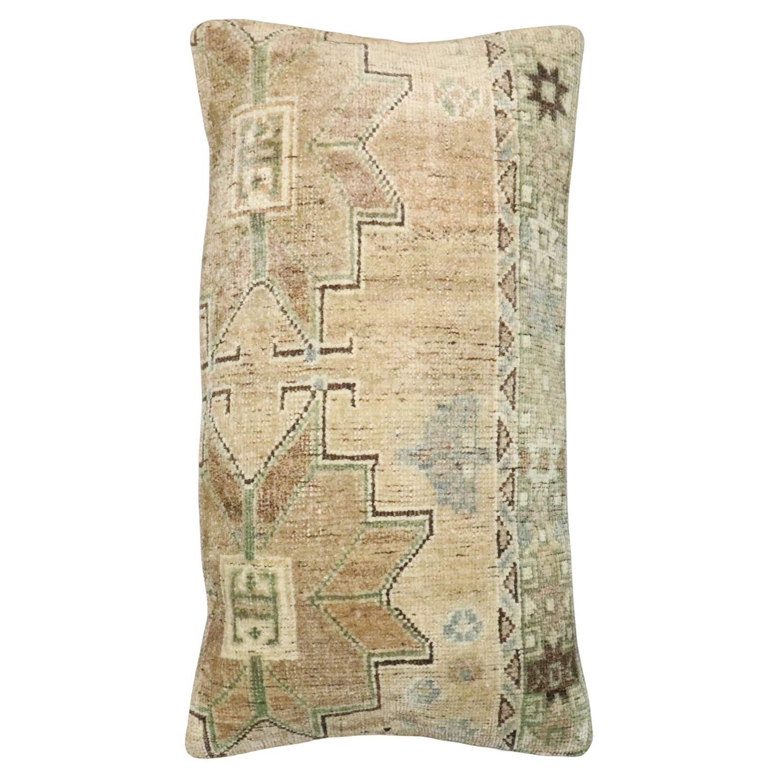 Hand-Knotted Turkish Rug Pillow 16 x 26 Inch Folk Art Cotton Wool: Hand-Knotted Turkish Rug Pillow 16 x 26 Inch Folk Art Cotton Wool This large floor pillow is crafted from a mid-20th-century Turkish rug and features a folk art style. The pillow is made using hand-kn