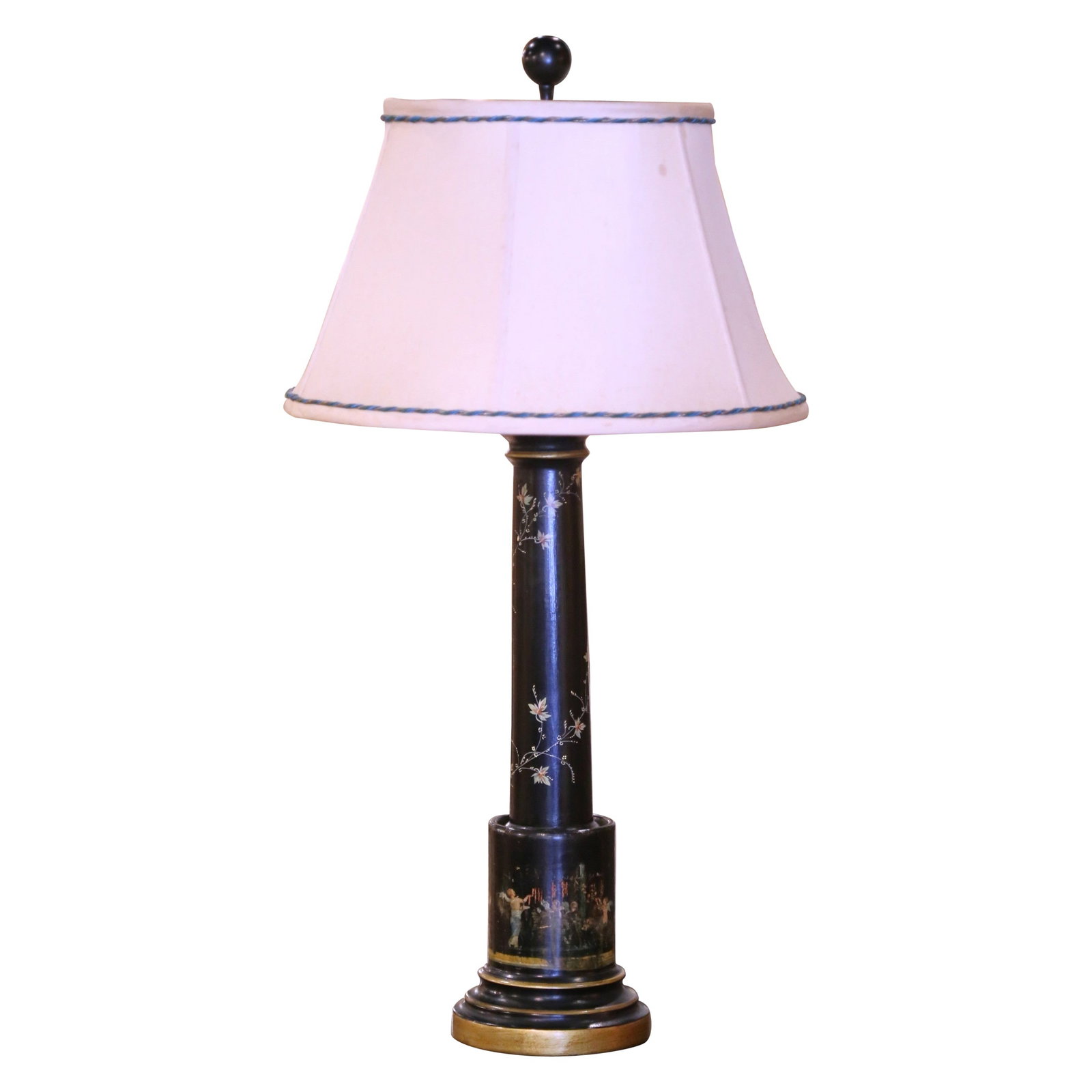 19th Century French Directoire Hand Painted Tole Lamp: 19th Century French Directoire Hand Painted Tole Lamp Illuminate your space with this exquisite 19th Century French Directoire Hand Painted Tole Table Lamp. Crafted in France circa 1870, this elegant 