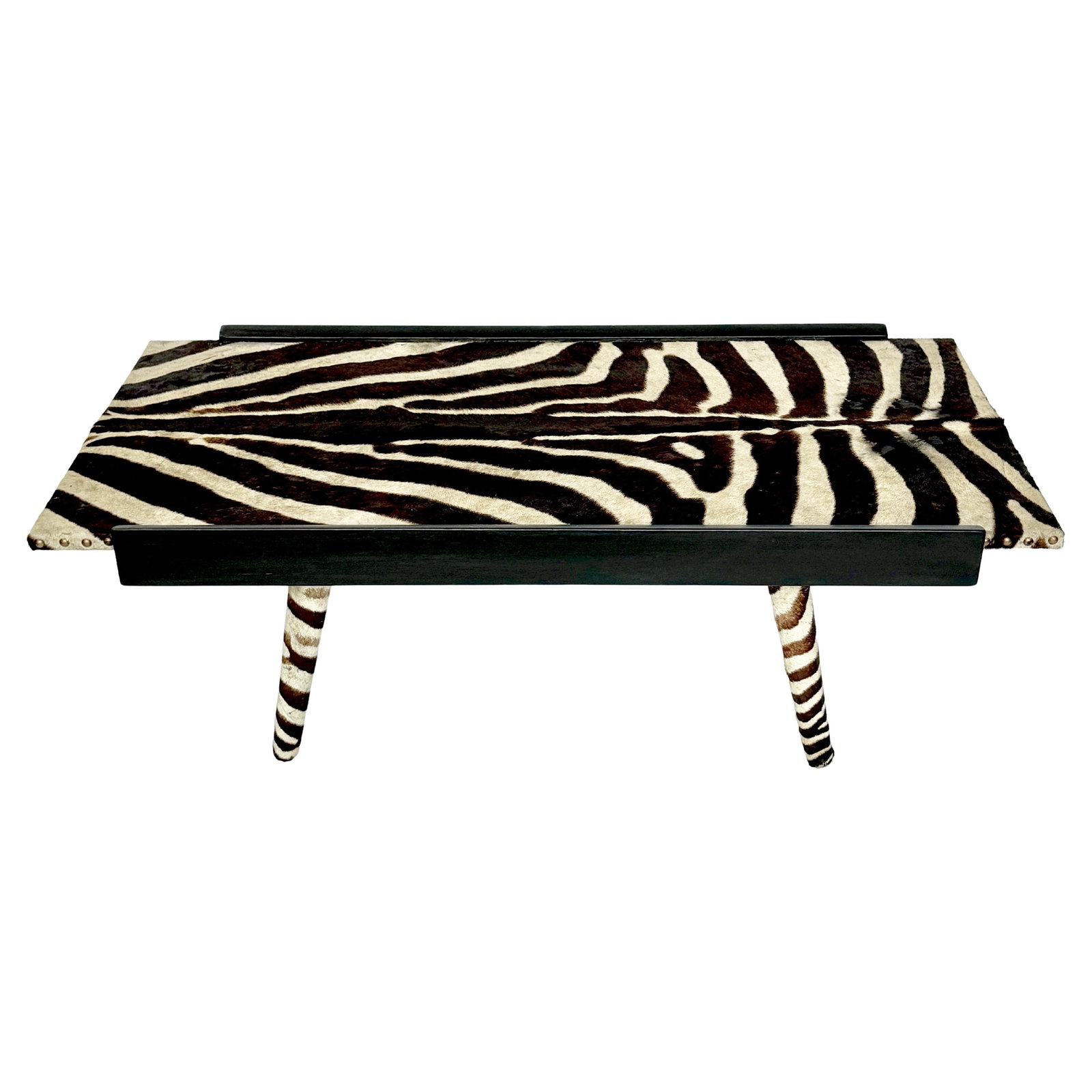 1960s French Modern Zebra Hide Brass Ebonized Wood Coffee Table (1 of 9)