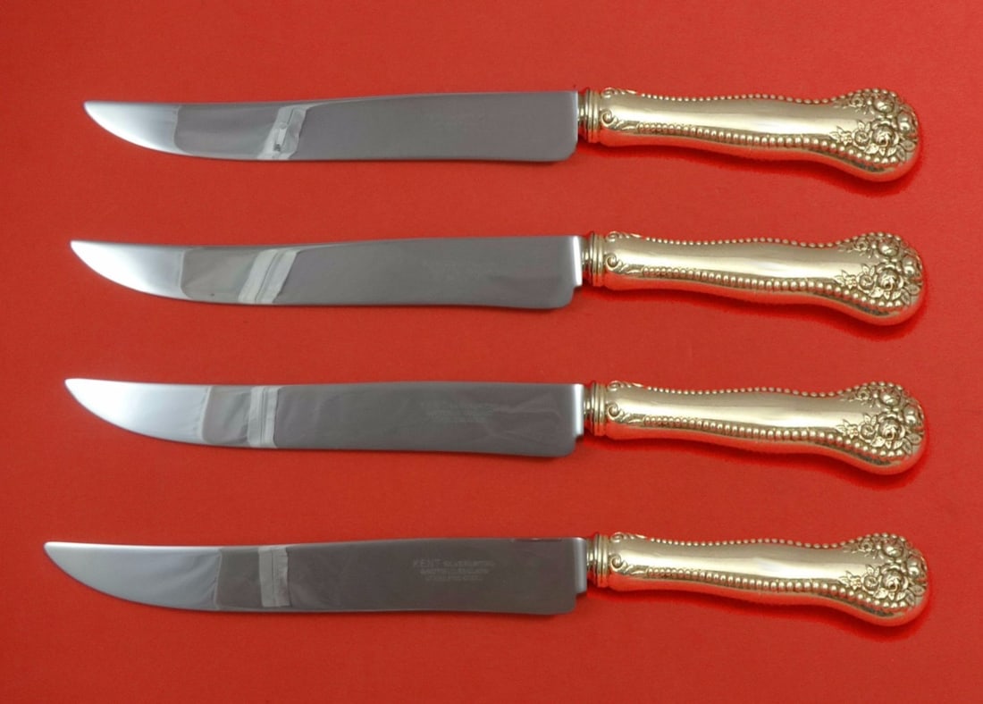 Gorham Lancaster Sterling Silver Steak Knife Set 4pc Texas Size Monogrammed: Gorham Lancaster Sterling Silver Steak Knife Set 4pc Texas Size Monogrammed Gorham Lancaster Sterling Silver Steak Knife Set 4pc Texas Size Monogrammed (monos may vary) This exquisite 4-piece steak kn