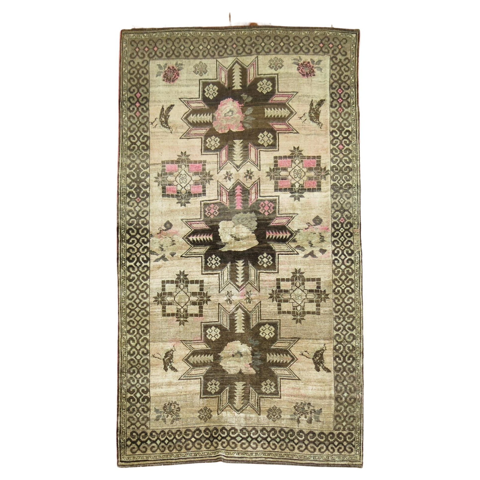 Mid-20th Century Hand-Knotted Turkish Wool Rug 71 x 116 inches: Mid-20th Century Hand-Knotted Turkish Wool Rug 71 x 116 inches This exquisite Turkish room-size rug features a striking archaistic style, characterized by its geometric patterns. Hand-knotted from hig
